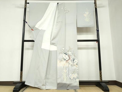 平和屋着物●訪問着　手描き　草花文　正絹　逸品　DABC2551ud