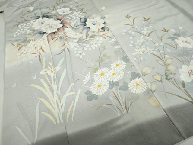 平和屋着物●訪問着　手描き　草花文　正絹　逸品　DABC2551ud