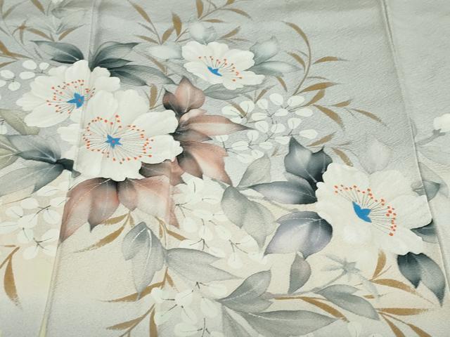 平和屋着物●訪問着　手描き　草花文　正絹　逸品　DABC2551ud