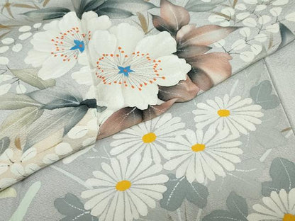 平和屋着物●訪問着　手描き　草花文　正絹　逸品　DABC2551ud