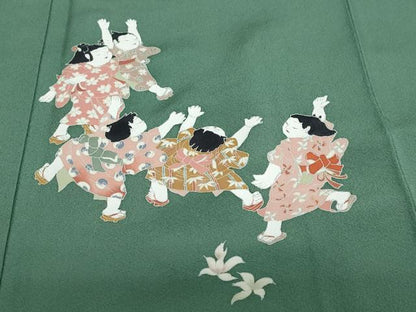 平和屋着物●訪問着　友禅　童子遊び　正絹　逸品　DABC2553ud