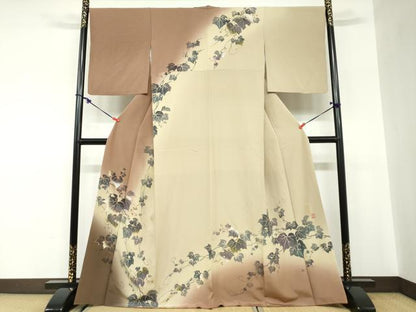 平和屋着物●訪問着　作家物　蔦の葉文　暈し染め　金銀彩　正絹　逸品　DABC2555ud