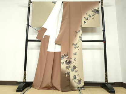 平和屋着物●訪問着　作家物　蔦の葉文　暈し染め　金銀彩　正絹　逸品　DABC2555ud