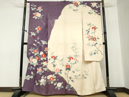 平和屋着物●豪華振袖　友禅　枝椿文　正絹　逸品　DABC2556ud