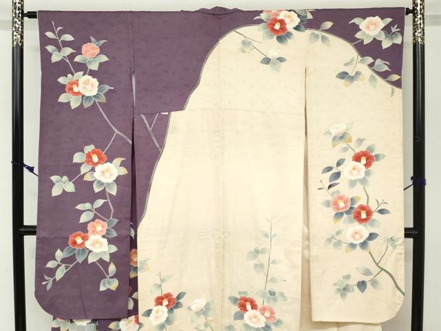平和屋着物●豪華振袖　友禅　枝椿文　正絹　逸品　DABC2556ud