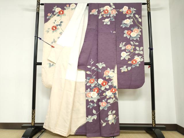 平和屋着物●豪華振袖　友禅　枝椿文　正絹　逸品　DABC2556ud