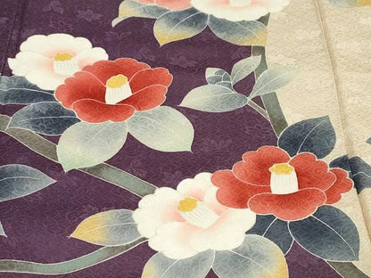 平和屋着物●豪華振袖　友禅　枝椿文　正絹　逸品　DABC2556ud