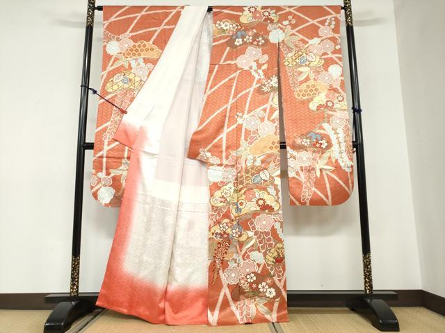 平和屋着物●十日町老舗ブランド　吉澤友禅　吾妻徳穂　振袖　駒刺繍　鹿の子草花文　金彩　大丸扱い　正絹　逸品　DABC2559ud