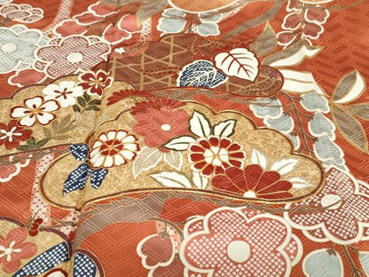 平和屋着物●十日町老舗ブランド　吉澤友禅　吾妻徳穂　振袖　駒刺繍　鹿の子草花文　金彩　大丸扱い　正絹　逸品　DABC2559ud