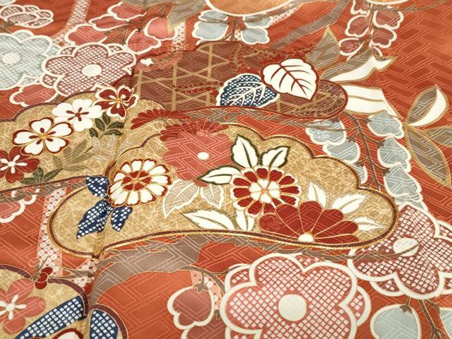 平和屋着物●十日町老舗ブランド　吉澤友禅　吾妻徳穂　振袖　駒刺繍　鹿の子草花文　金彩　大丸扱い　正絹　逸品　DABC2559ud