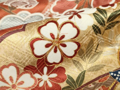 平和屋着物●十日町老舗ブランド　吉澤友禅　吾妻徳穂　振袖　駒刺繍　鹿の子草花文　金彩　大丸扱い　正絹　逸品　DABC2559ud