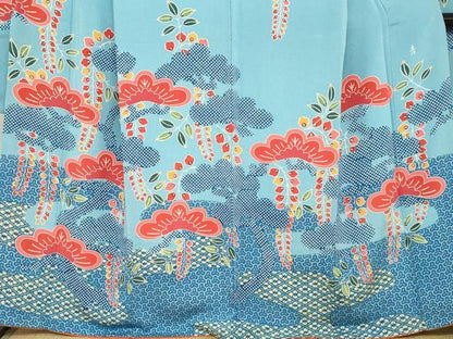 平和屋着物●和染紅型　栗山紅型　栗山吉三郎　振袖　エ霞藤松文　鬼しぼ縮緬　正絹　逸品　DABC2561ud