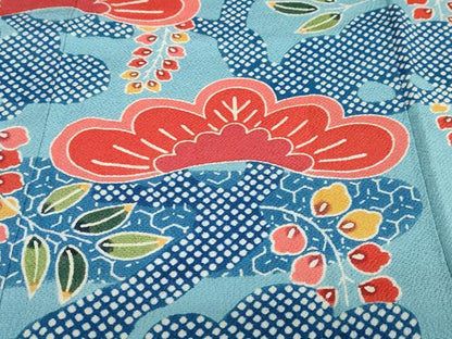 平和屋着物●和染紅型　栗山紅型　栗山吉三郎　振袖　エ霞藤松文　鬼しぼ縮緬　正絹　逸品　DABC2561ud