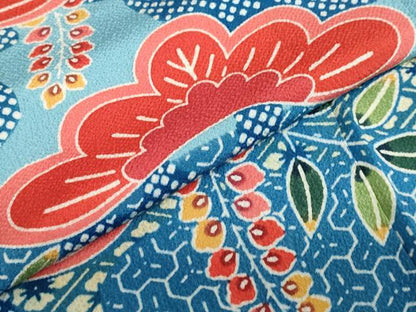 平和屋着物●和染紅型　栗山紅型　栗山吉三郎　振袖　エ霞藤松文　鬼しぼ縮緬　正絹　逸品　DABC2561ud