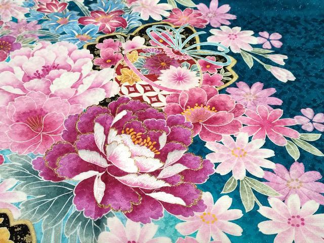 平和屋着物●豪華振袖　刺繍　草花文　暈し染め　金彩　銀通し地　正絹　逸品　DABC2563ud
