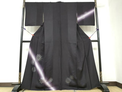 平和屋着物●訪問着　洋花文　暈し染め　ラインストーン　銀彩　正絹　逸品　DABC2564ud
