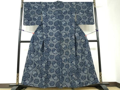 平和屋着物●久留米絣　単衣　舞花文　綿　逸品　DABC2568ud