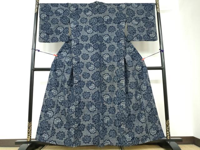 平和屋着物●久留米絣　単衣　舞花文　綿　逸品　DABC2568ud