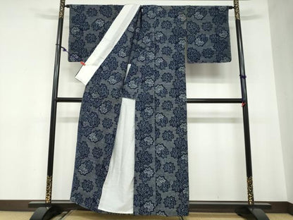 平和屋着物●久留米絣　単衣　舞花文　綿　逸品　DABC2568ud
