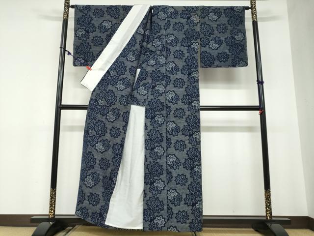 平和屋着物●久留米絣　単衣　舞花文　綿　逸品　DABC2568ud