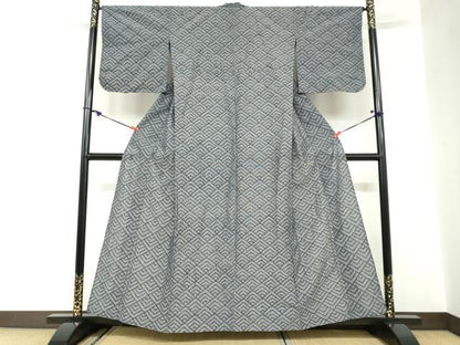 平和屋着物●久留米絣　単衣　幾何学文様　綿　逸品　DABC2569ud