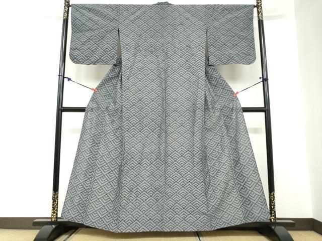 平和屋着物●久留米絣　単衣　幾何学文様　綿　逸品　DABC2569ud
