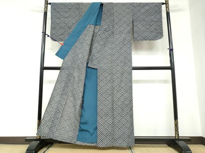 平和屋着物●久留米絣　単衣　幾何学文様　綿　逸品　DABC2569ud