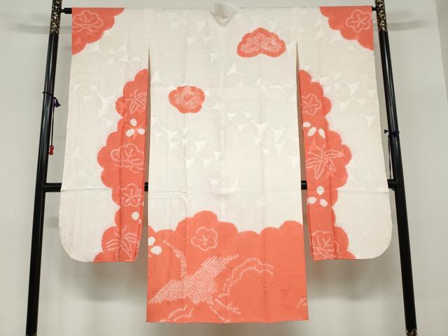 平和屋着物●振袖用長襦袢　袷　絞り　飛鶴草花文　正絹　逸品　DABC2570ud