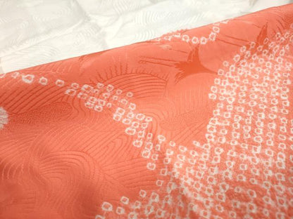 平和屋着物●振袖用長襦袢　袷　絞り　飛鶴草花文　正絹　逸品　DABC2570ud