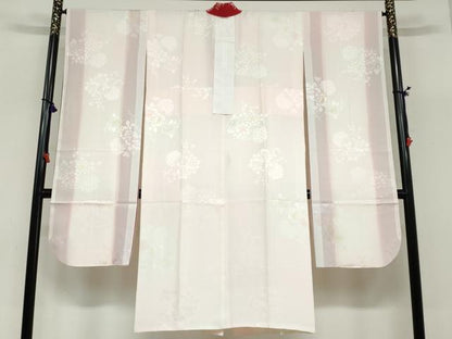 平和屋着物●振袖用長襦袢　袷　雪輪草花地紋　暈し染め　半衿刺繍　正絹　逸品　DABC2571ud
