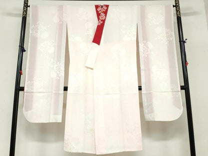 平和屋着物●振袖用長襦袢　袷　雪輪草花地紋　暈し染め　半衿刺繍　正絹　逸品　DABC2571ud