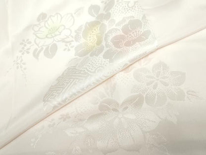 平和屋着物●振袖用長襦袢　袷　雪輪草花地紋　暈し染め　半衿刺繍　正絹　逸品　DABC2571ud