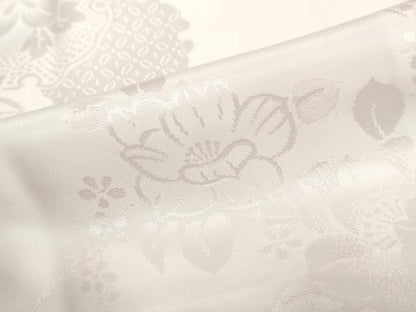 平和屋着物●振袖用長襦袢　袷　雪輪草花地紋　暈し染め　半衿刺繍　正絹　逸品　DABC2571ud