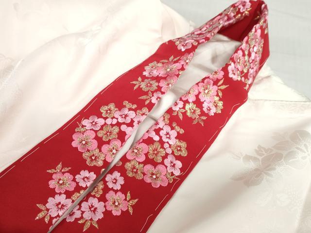 平和屋着物●振袖用長襦袢　袷　雪輪草花地紋　暈し染め　半衿刺繍　正絹　逸品　DABC2571ud