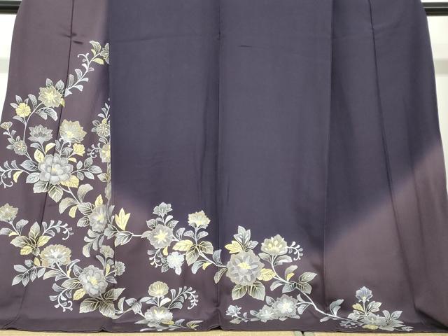 平和屋着物●訪問着　草花文　暈し染め　金銀彩　ロング丈　正絹　逸品　DABC2572ud