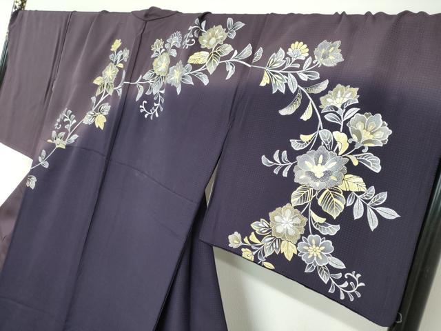 平和屋着物●訪問着　草花文　暈し染め　金銀彩　ロング丈　正絹　逸品　DABC2572ud