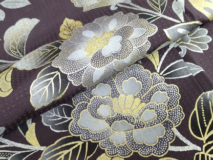 平和屋着物●訪問着　草花文　暈し染め　金銀彩　ロング丈　正絹　逸品　DABC2572ud