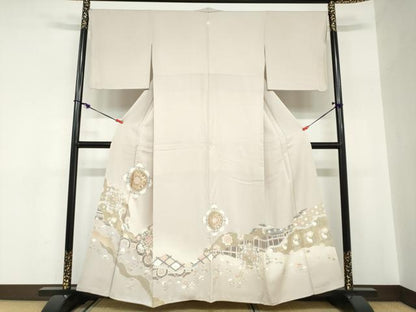平和屋着物●豪華色留袖　駒刺繍　道長吉祥草花文　金彩　正絹　逸品　DABC2574ud