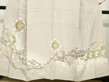 平和屋着物●豪華色留袖　駒刺繍　道長吉祥草花文　金彩　正絹　逸品　DABC2574ud