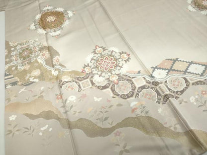 平和屋着物●豪華色留袖　駒刺繍　道長吉祥草花文　金彩　正絹　逸品　DABC2574ud
