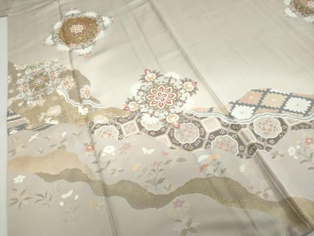 平和屋着物●豪華色留袖　駒刺繍　道長吉祥草花文　金彩　正絹　逸品　DABC2574ud