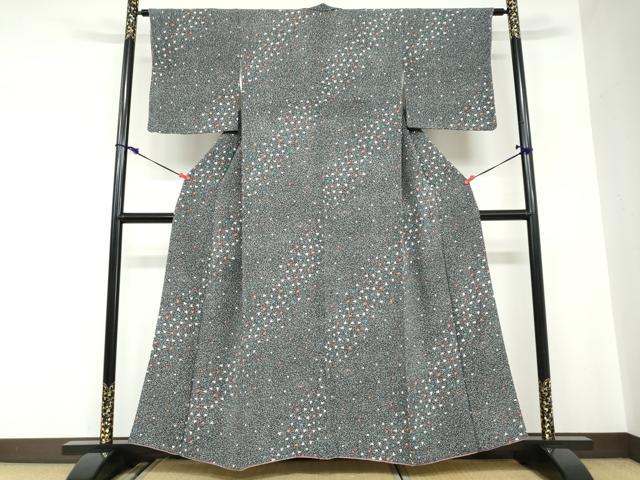 平和屋着物●上質な小紋　千鳥　たたき染め　黒地　正絹　逸品　DABC2575ud