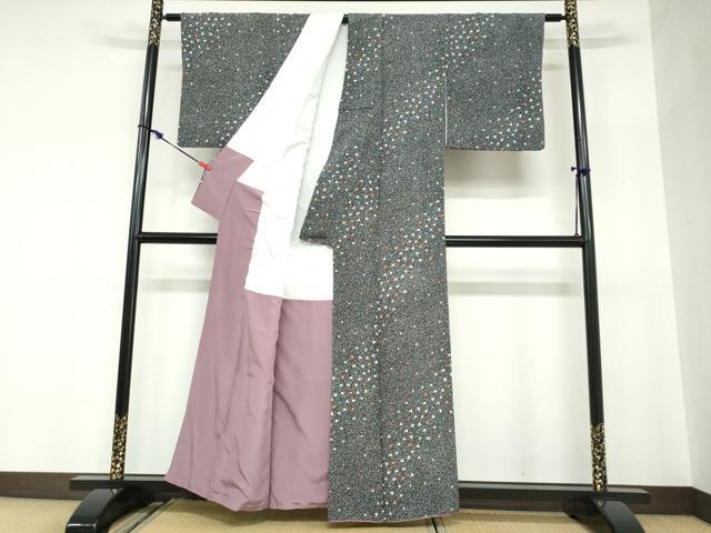 平和屋着物●上質な小紋　千鳥　たたき染め　黒地　正絹　逸品　DABC2575ud