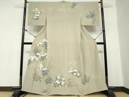 平和屋着物●本加賀友禅作家　鶴見保次　訪問着　草花文　正絹　逸品　DABC2577ud