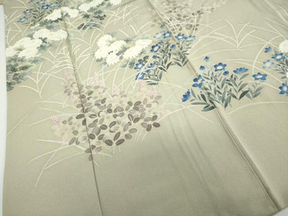 平和屋着物●本加賀友禅作家　鶴見保次　訪問着　草花文　正絹　逸品　DABC2577ud