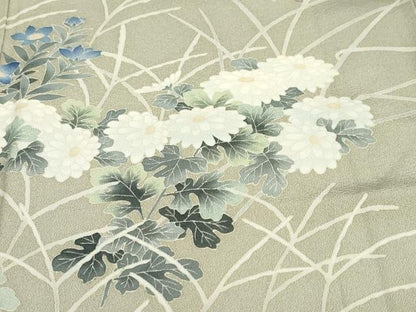 平和屋着物●本加賀友禅作家　鶴見保次　訪問着　草花文　正絹　逸品　DABC2577ud
