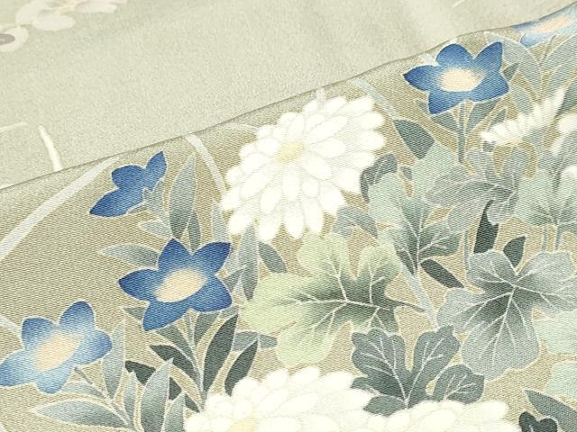 平和屋着物●本加賀友禅作家　鶴見保次　訪問着　草花文　正絹　逸品　DABC2577ud