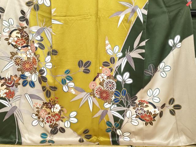 平和屋着物●豪華振袖　駒刺繍　草花丸文　金彩　正絹　逸品　DABC2579ud