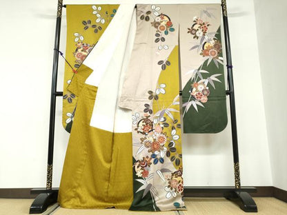 平和屋着物●豪華振袖　駒刺繍　草花丸文　金彩　正絹　逸品　DABC2579ud