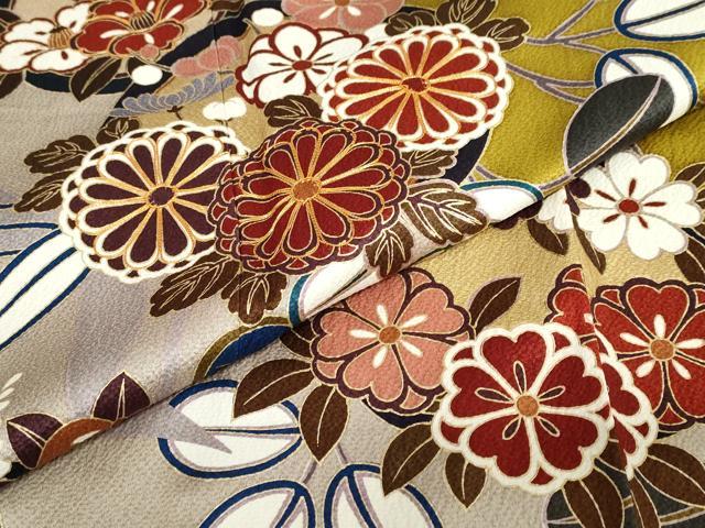 平和屋着物●豪華振袖　駒刺繍　草花丸文　金彩　正絹　逸品　DABC2579ud